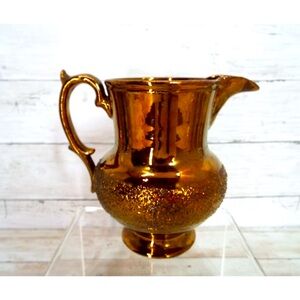 Antique English Copper Lustreware Sand Band Pitcher
